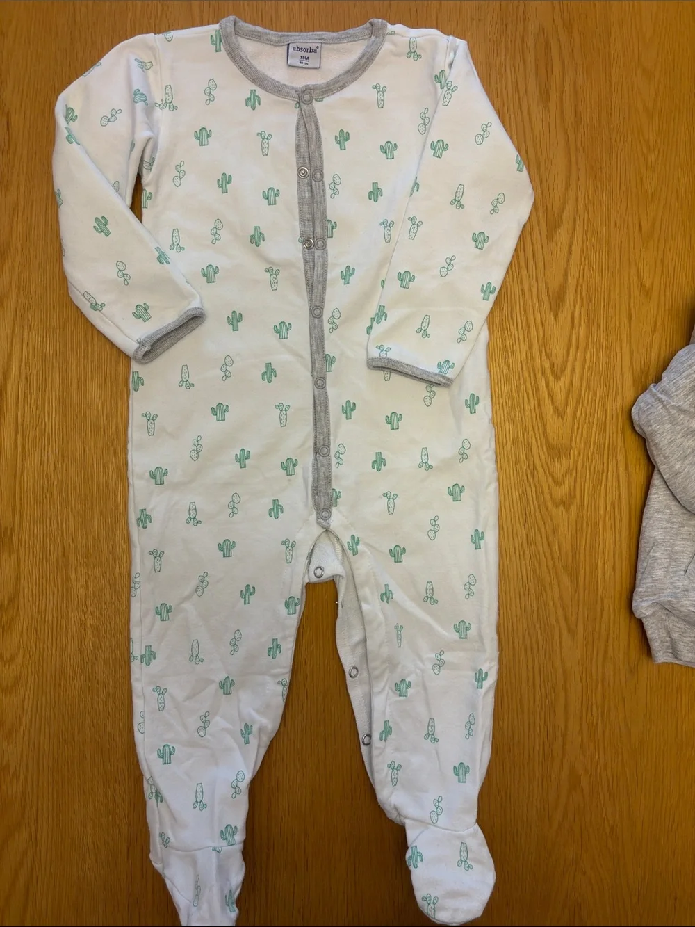 Absorba Gray Hoodie Jacket & White Cactus Print Footed Onesie - aged 18months